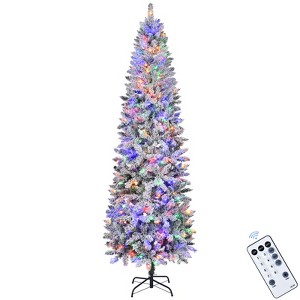 SUGIFT 7.5 Pre-Lit Pencil Snow Flocked Christmas Tree W/641 Branch Tips and 350 Remote-controlled Multi-Color Lights - 1 of 4