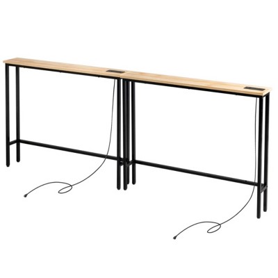 Syemin Console Tables 2 Pack Narrow Console Sofa Table Long Couch Table Narrow Entryway Table Narrow Sofa Table, Brown, 78.74"*5.91"*31.1"