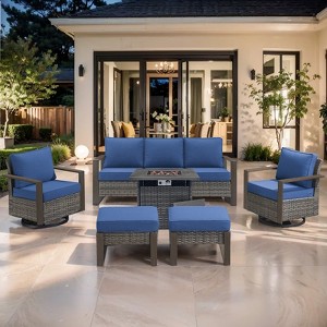 Buenhomino 6 Piece Patio Furniture Set with Fire Pit Table, Outdoor Sectional Conversation Sets Wicker Rattan Sofa with 4'' Thickened Cushion - 1 of 4