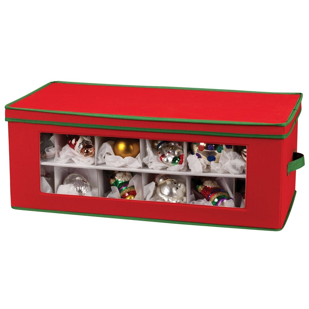 Household Essentials 36 Pocket Ornament Chest Red: Christmas Ornament Storage Tote, Portable & Collapsible with Dividers