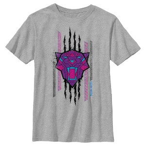 Boy's Black Panther: Wakanda Forever Geometric Black Panther Icon Scratch T-Shirt - 1 of 4