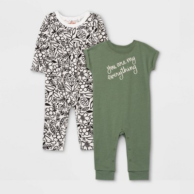 Baby Girls' 2pk Adaptive 'You Are My Everything' Romper - Cat & Jack™ Sage Green Newborn