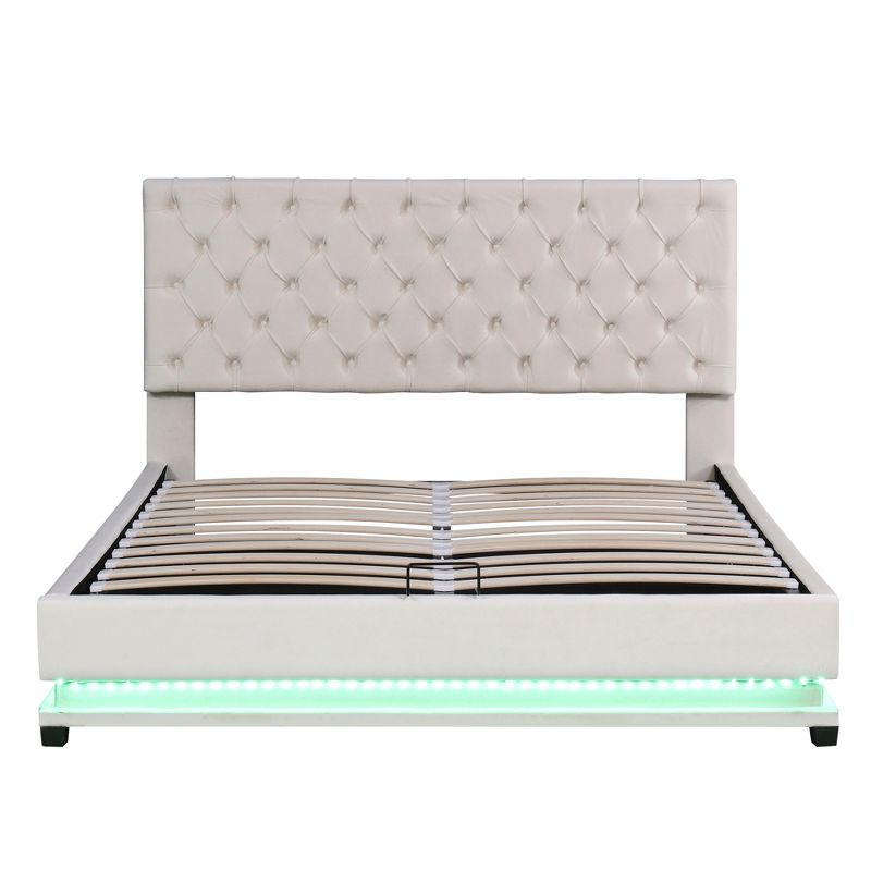 Queen Size Upholstered Storage Platform Bed with Adjustable Tufted Headboard and LED Light-ModernLuxe, 5 of 12