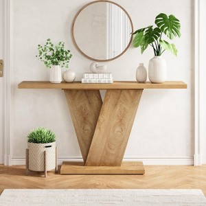 Hommoo Farmhouse Console Table with V-Shaped Pedestal Brown - 1 of 4