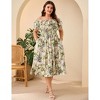 Plus Size Dress for Women Off Shoulder Floral Print Shirred Square Neck Puff Sleeve Dress Dresses for Women - 2 of 4