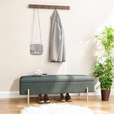 Alilang 43.70 inches Upholstered Storage Bench with Gold Metal Legs and Spacious Interior-Green