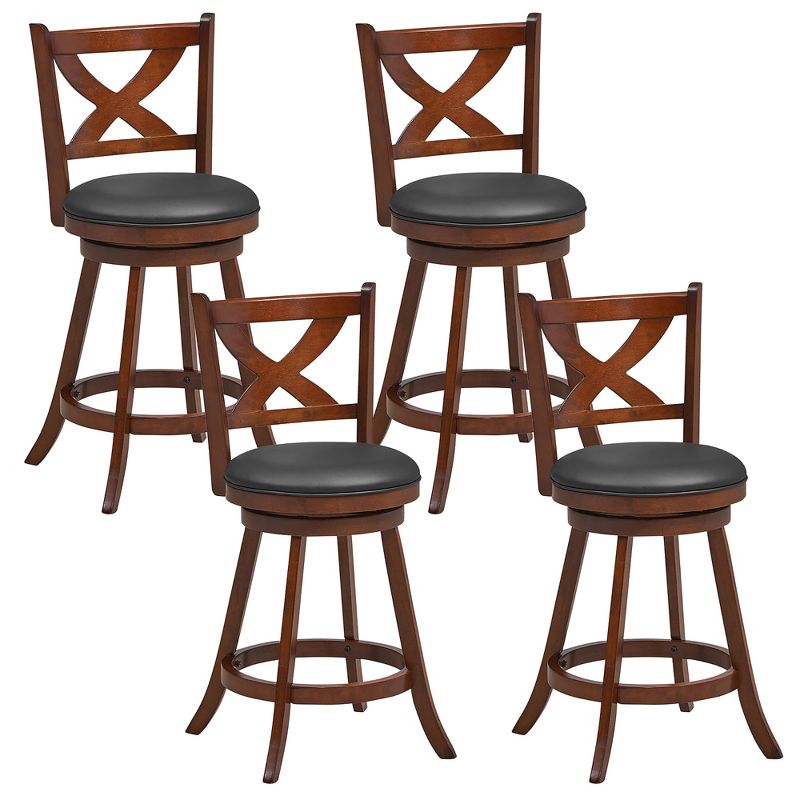 Tangkula Swivel Bar Stools Set of 4  24 Inch Counter Height Bar Chairs w/ High Backrest, 1 of 10