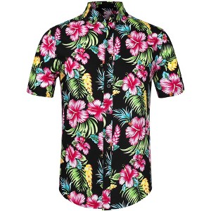 Lars Amadeus Men's Summer Floral Print Short Sleeve Button Down Beach Hawaiian Casual Shirt - 1 of 4