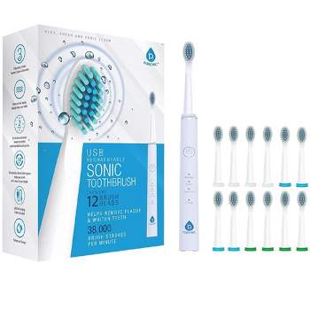 USB Rechargeable Sonic toothbrush with 12 Brush Heads - White