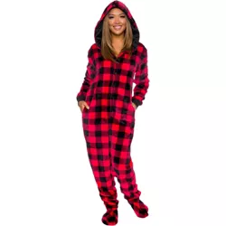 Silver Lilly Slim Fit Women's Buffalo Plaid One Piece Footed Pajama Union Suit