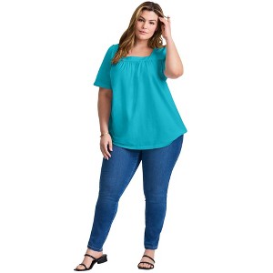 Avenue Women's Plus Size Smocked Squareneck Top - 1 of 3