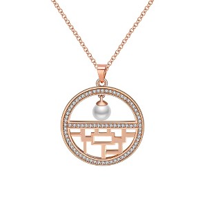 Flower Window Pattern Pendant Necklace for Women Cz Simulated Pearl Ginger Lyne Collection - 1 of 4