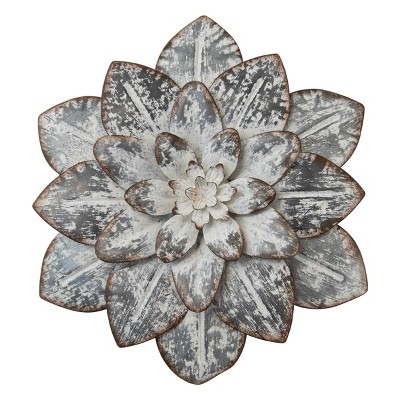 8.25 x 9.5 inch Whitewashed Galvanized Metal Layered Flower Wall Décor - Foreside Home & Garden
