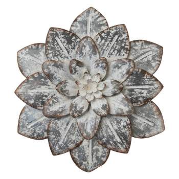 14.25 X 14.25 Inch Black Galvanized Metal Flower Wall Décor - Foreside ...