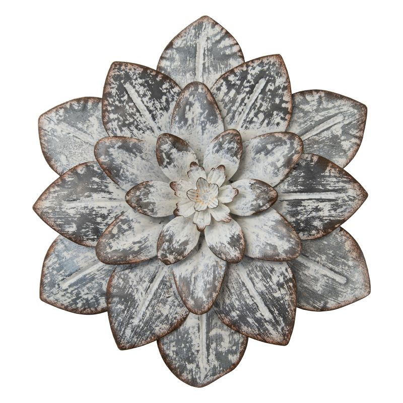 8.25 x 9.5 inch Whitewashed Galvanized Metal Layered Flower Wall Décor - Foreside Home & Garden, 1 of 7