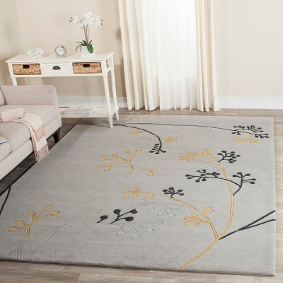 Handmade Gray Wool and Viscose Tufted Rectangular Area Rug