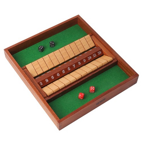 Gse 2-player Wooden Shut The Box 12 Numbers Dice Game Board With Red ...