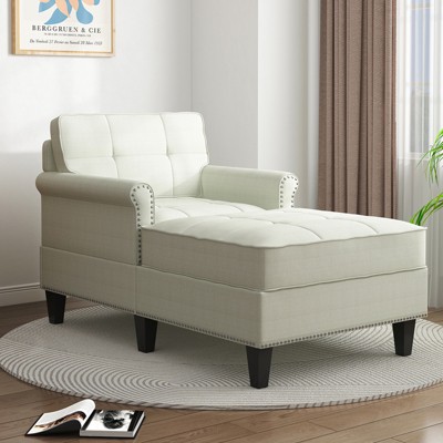 Mjkone Chaise Lounge Sofa Couch,Linen Chaise Sofa Bed Bench with Tufted Back, Mid-Century Sleeper Sofa Chair Bed for Small Place