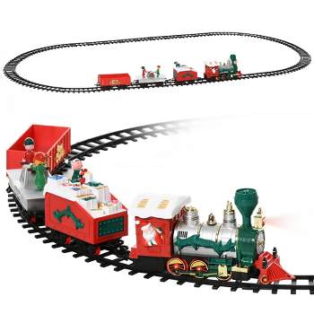 Qaba Electric Train Set for Kids, Battery-Powered Christmas Train Toy Set with Sounds & Lights, Classic Toy Train Set with Gifts Box for 3-8 Years Old