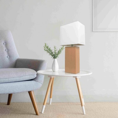 21" Beige Leather Base Table Lamp with Fabric Shade