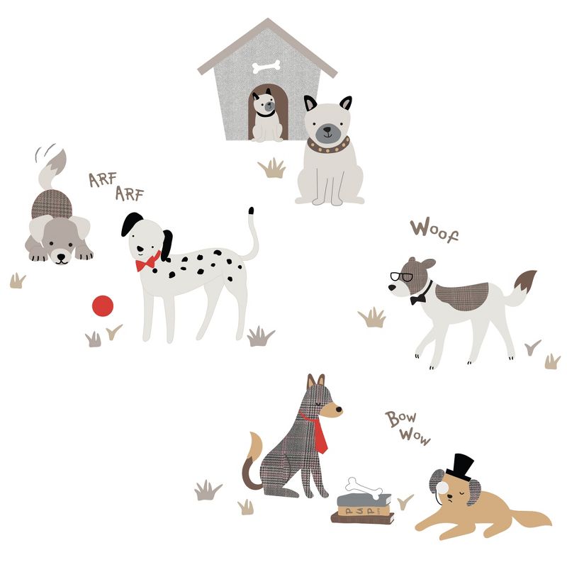 Lambs & Ivy Bow Wow Gray/Beige Dog/Puppy with Doghouse Wall Decals/Stickers, 1 of 5