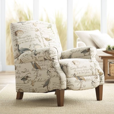 White Bird Script Pattern Recliner with Wood Legs