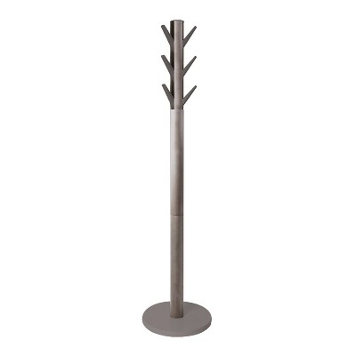 Gray Rubberwood Modern Freestanding Coat Rack with 9 Hooks