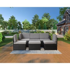 4 Pieces Wide Outdoor Rattan Sectional Sofa with Cushions - Small Patio Wicker Furniture,PE Rattan Sectional Sofa Set with,Tempered Glass Desktop - 1 of 4