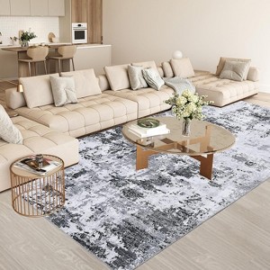 4x6 Washable Abstract Rug with Non-Slip Backing, Stain-Resistant Low Pile, Living Room, Bedroom, Dorm, Office, Playroom, Blue - 1 of 4