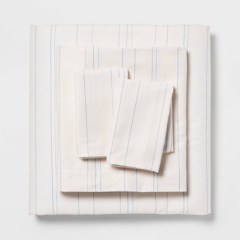 Photos - Bed Linen Queen Cotton Blend Sateen Sheet Set Striped - Room Essentials™