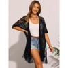 INSPIRE CHIC Women's Boho Open Front Short Sleeve Lightweight Fringe Beach Knit Cardigans - 3 of 4