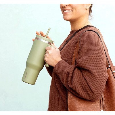 Kelly Green 40 Oz Stainless Steel Insulated Tumbler with Handle and Straw