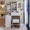VYNXARIA 29.2"Small Size Left Bedside Cabinet Vanity Table&Cushioned Stool,Hair dryer bracket,Extra Large Sliding Mirror,White - 2 of 4