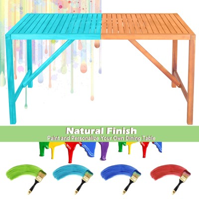 Natural Acacia Wood Rectangular Outdoor Dining Table with Umbrella Hole