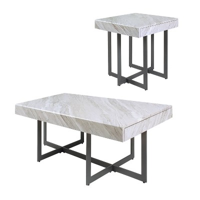 2pc Rohde Contemporary Coffee Table Set with Drawers Gray/Gum Metal - miBasics