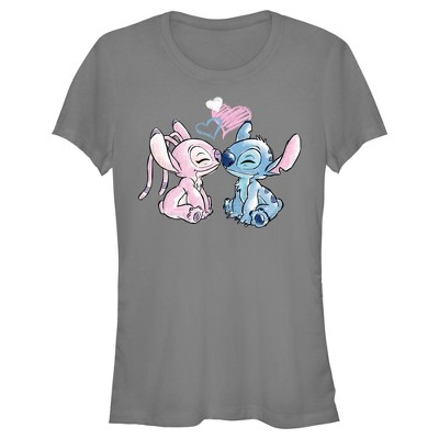 Junior's Women Lilo & Stitch With Angel Couple T-shirt - Charcoal - X ...