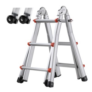 VEVOR Telescoping Ladder A Frame, 11 FT Compact Aluminum Extension Ladder, Multi-Function Portable Collapsible RV Ladder, Telescopic Ladder, Silver - 1 of 4