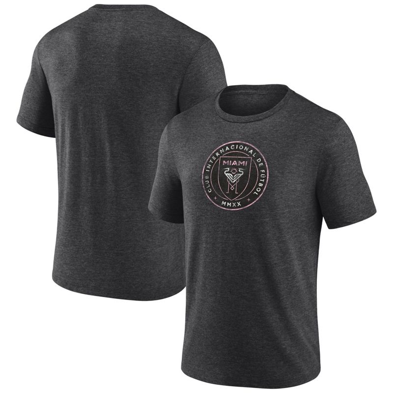MLS Inter Miami CF Men&#39;s Gray Short Sleeve Triblend Chest Logo T-Shirt, 1 of 4