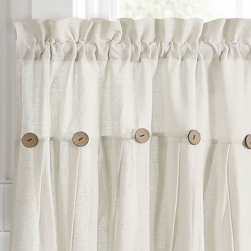 Set of 2 Farmhouse Linen Button Kitchen Curtain Tiers - Lush Décor, 3 of 8