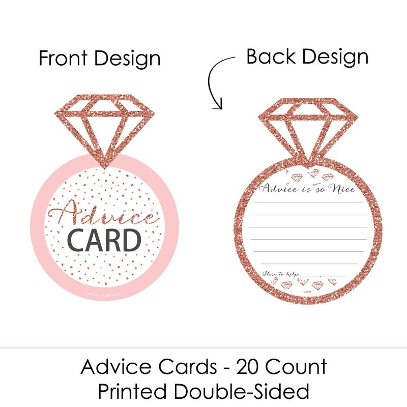 Big Dot of Happiness Bride Squad - Ring Wish Card Rose Gold Bridal Shower or Bachelorette Party Activities - Shaped Advice Cards Game - Set of 20, 3 of 6