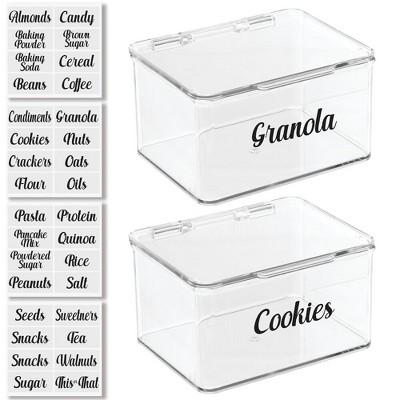 mDesign Plastic Stackable Kitchen Storage Box, 2 Pack + 32 Labels ...