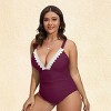 Women's Plus Size Lace V-Neck Shirred Tummy Control One-piece Swimsuit - Cupshe - 2 of 4