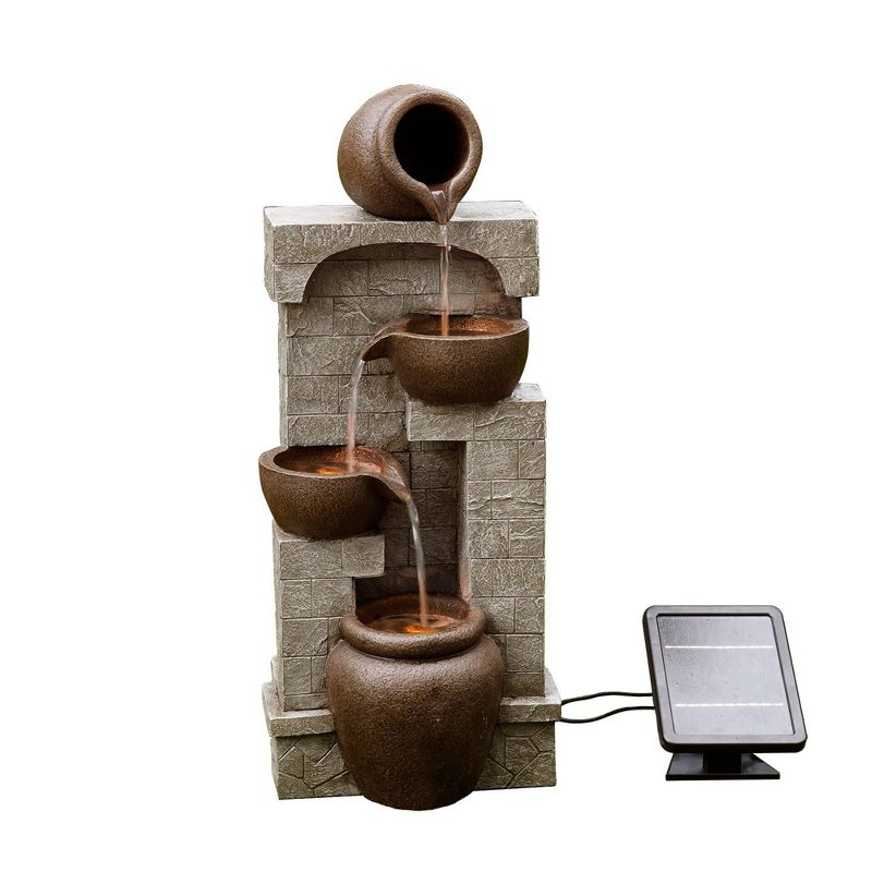 28.5&#34; Solar Powered Outdoor Waterfall Fountain with Two Pots, Two Bowls - Natural - Teamson Home, 6 of 13