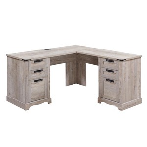 L Shaped Desk with Drawers, 60in Wide Farmhouse Executive Office Desk with Charging Station, Home Corner Desk with File Drawer - 1 of 4