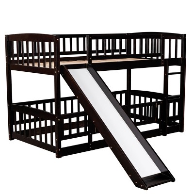 NicBex Bunk Bed with Slide,Low Loft Bed with Fence and Ladder for Toddler Kids Teens,White/Gray/Espresso