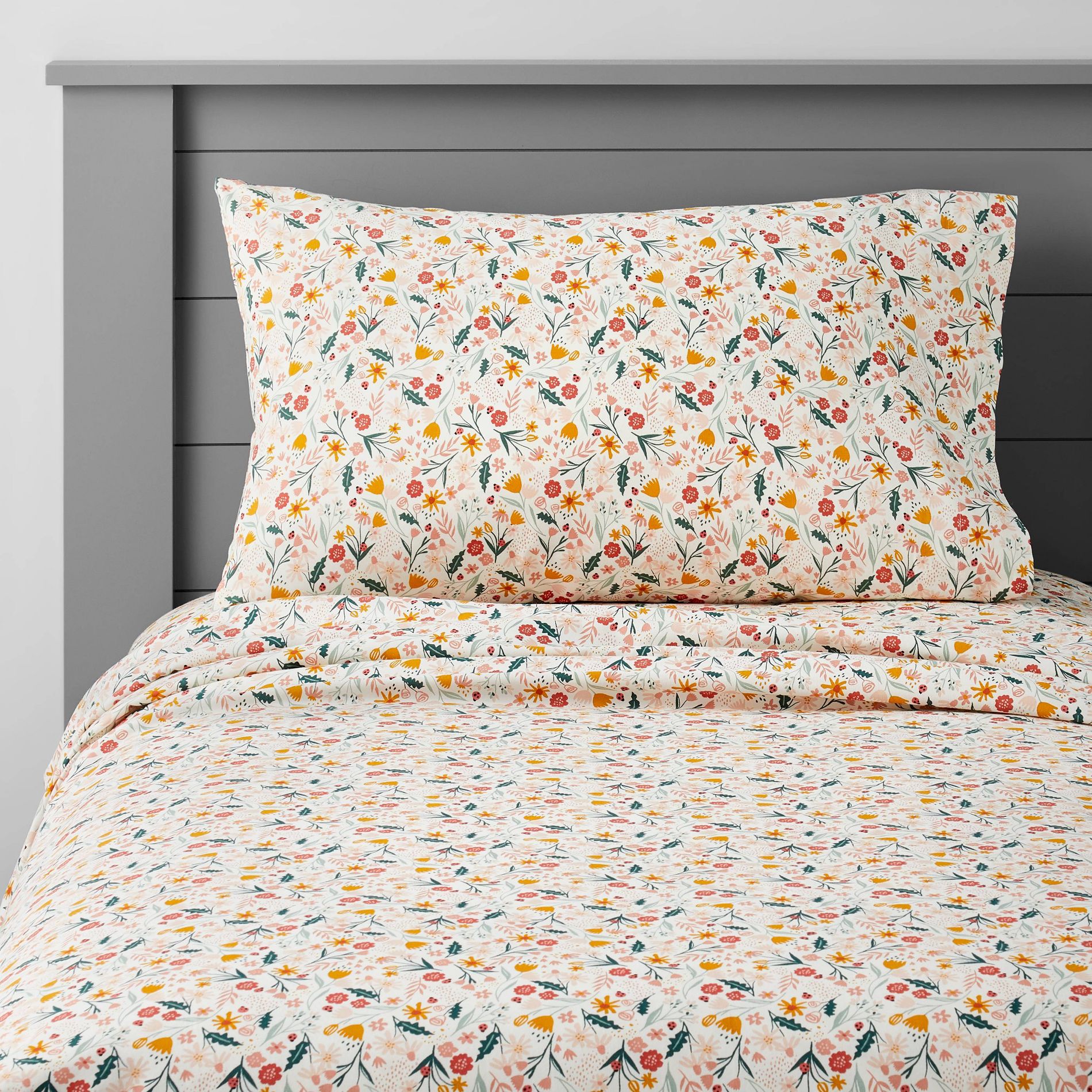 Twin In the Garden Cotton Kids' Sheet Set - Pillowfort™: Botanical Floral Bedding, OEKO-TEX Certified, 3-Piece Set