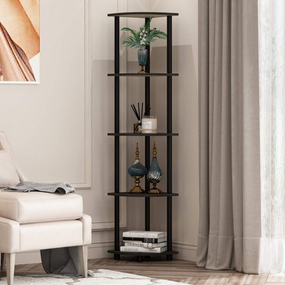 Furinno 2 PCS 5-Tier Decorative Bookshelf Open Multipurpose Shelves Corner Display Rack,Espresso/Black