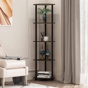 Furinno 2 PCS 5-Tier Decorative Bookshelf Open Multipurpose Shelves Corner Display Rack,Espresso/Black - 1 of 4
