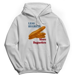 Rerun Island Men's Less Regrets More Baguettes Long Sleeve Graphic Cotton Sweatshirt Hoodie - 1 of 4