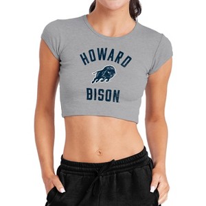 Women's Howard University Large Cap Sleeve Baby Rib Crop Top Athletic Heather - 1 of 4